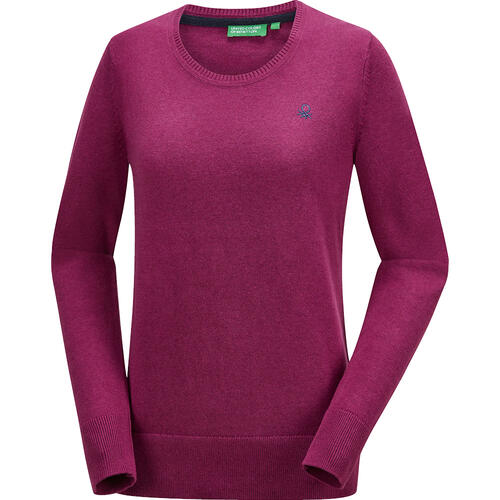 Benetton Damen Pullover Rundhals, mit feinem Strick aus 100% Baumwolle