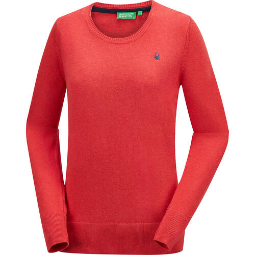 Benetton Damen Pullover Rundhals, mit feinem Strick aus 100% Baumwolle