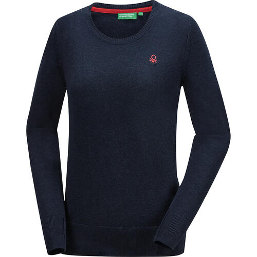 Benetton Damen Pullover Rundhals, mit feinem Strick aus 100% Baumwolle